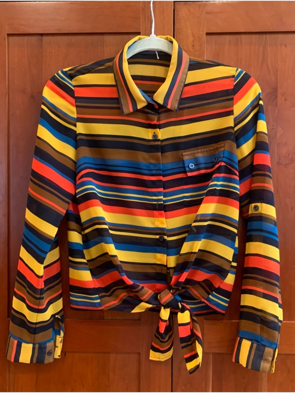 Blu Pepper Multicolor Striped Tie-Front Button-Up Blouse